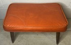 Vintage Retro Mcm Orange Vinyl Footstool Bench Wood Legs 21   x12 5   x12 5   
