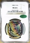 1880 S Morgan Dollar  Ngc Ms64 Star Cac  Bank Bag Toned  Neon Green  Nr  cvip14