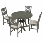 5 Pieces Wood Dining Table Set Round Table 4 Chairs Breakfast Kitchen Furniture