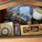 Antique Wooden Sewing Box Thread Caddy Tilt Lid W  Contents   ultra Rare Item   