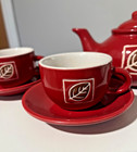 Top That  2003-miniature Tea Set 3 Oz Cups And Saucers With Tea Pot-red