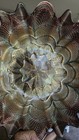 Vintage Iridescent Amber Carnival Glass Floral Ruffled Scalloped Decorative Bowl