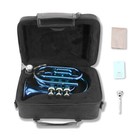 Bb Pocket Trumpet Brass Blue Lacquer Trumpet With 7c Mouthpiece And Hard Case
