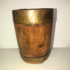 Vintage Wooden Cup Mug Copper Brass Handle