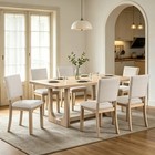 7-piece Solid Wood Dining Set W table   4 Linen Upholstered Chairs Modern Rustic