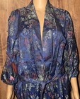 Beautiful  Vintage Jade Blue Rayon Asian Chinese House Coat Kimono Robe Large