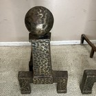 Vtg Cannonball Fireplace Andirons Hammered Forged 107 Cast Iron 18x9 5x20 Gothic