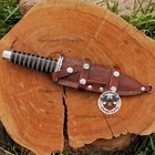 Custom Handmade Damascus Steel Dagger Knife Full Tang Blade With Leather Sheath 
