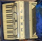 Antique Large Wurlitzer Accordion Usa Beautiful Plastic Gold Trim W case June