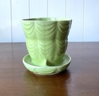 Vtg Brush Mccoy 5  Vibrant Green Drape Swag Scalloped Flower Pot Planter