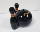 Vintage Bowling Spare Money Ceramic Coin Bank With Stopper 1950s