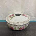 Vintage Pink Roses W  Gold Trim Victorian Porcelain Lidded Hair Receiver