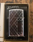Vintage 1962 Slim Flat Bottom Engraved Plaid Pattern Zippo Lighter W Box