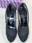 Vtg 50s Black Lace Heels 6 5b Retro Pinup Dressy Classic Pumps
