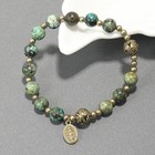 Africa Jasper Stone Bead Rosary Bracelet Catholic Miraculous Medal Wrist Jewelry