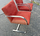 Pair Vintage Knoll Ludwig Mies Van Der Rohe Flat Bar Red Ultrasuede Brno Chairs