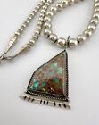 Vtg Navajo Sterling Silver Royston Turquoise Bench Bead Pendant Necklace 18 5 
