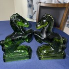 Vtg Mid Century Le Smith Green Art Glass Horse Bookends Sculpture Pair