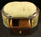 Civil War Era Antique Green Velvet Wooden Sewing Box W  Pin Cushion