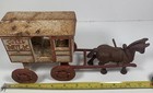 Antique Vintage Cast Iron  fresh Milk  Horse Drawn Red   White Wagon Read All