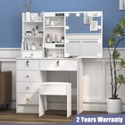 Makeup Vanity Desk W  Led Tempered Mirror Dressing Table   Stool Set   6 Drawers