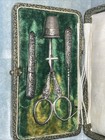 Antique French Silver Sewing Necessaire Kit Case Scissors Thimble Set 1900s