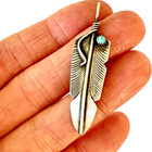 Navajo Turquoise Feather Pendant Sterling 925 Signed Signed Cc 2  Native Amer