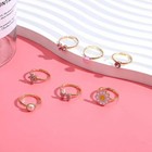 7 Pcs Girls Adjustable Rings Set Gold Pink Cute Kids Jewelry Dress Up Gift