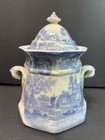 Antique Mid 19th Century Blue Octagonal Sugar Bowl Urn With Lid Sign Whieloon