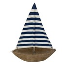 Handcrafted Wooden Sailboat  Striped Cloth Sail  Rustic  Nautical Decor  Coastal
