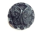 Antique Black Glass Relief Butterfly Picture Button   1880 Backmark   15 16 