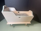Vintage Small Wooden Doll Cradle Pink  Rocking  Decals  Ticking Mattress
