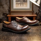 Men Handmade Round Toe Lace Up Retro Leather Shoes Formal Dress Derby Shoes