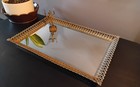 Vintage Gold Tone Metal Filigree Vanity Tray Mirrored Footed Dresser