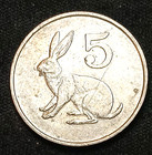 Zimbabwe 1989  5 Cent Coin Rabbit Back Zimbabwe Bird  Flame Lily Leaves