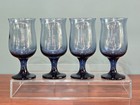 Set Of 4 Vintage Libbey Tulip Dusky Blue Stemmed Water Tea Wine Glasses 6 5 