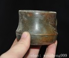 2 2 old China Ancient Dynasty Bronze Bamboo Wine Vessel Goblet Cup Statue