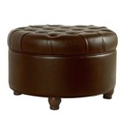 Large Tufted Round Storage Ottoman Faux Leather Brown - Homepop
