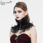 Eva Lady Women Black Gothic Floral Feather Lace Trim Collar Stand Collar