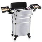 Makeup Case - 3 In 1 Aluminum Professional Rolling Cosmetic Beauty Storage Wi   
