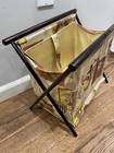 Vtg Foldable Sewing Yarn Knit Crochet Basket Caddy Tote Bag Wood Frame Nl
