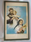Set Vintage Religious Framed Prints  Sacred Heart Jesus  Saint Teresa  Joseph