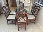 Late 20th Century Chinese Chippendale Chinoisere Fretwork Side Chairs And Table