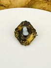 Antique 1870 Hardstone Cameo Brooch Gilt Brass Victorian Lace Pin Sardonyx