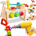 Kids Tool Set With Electric Drill  39 Pcs Wooden Toddler Play Tool Bench Kits   