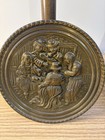 Antique Brass   Wood Bed Warmer Tavern Scene Old England