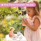 Porcelain Tea Set For Little Girls With Pink Picnic Basket - 13 Pieces Mini T   