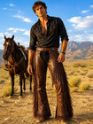 Men Brown Leather Cowboy Chap   Fringe Western Rodeo Ranch Motorcycle Riding
