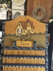 Vtg Wooden Perpetual Calendar Handpainted Cottage Complete Granny Core