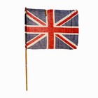 Vintage British Made Union Jack Flag Cotton Original Wooden Stick